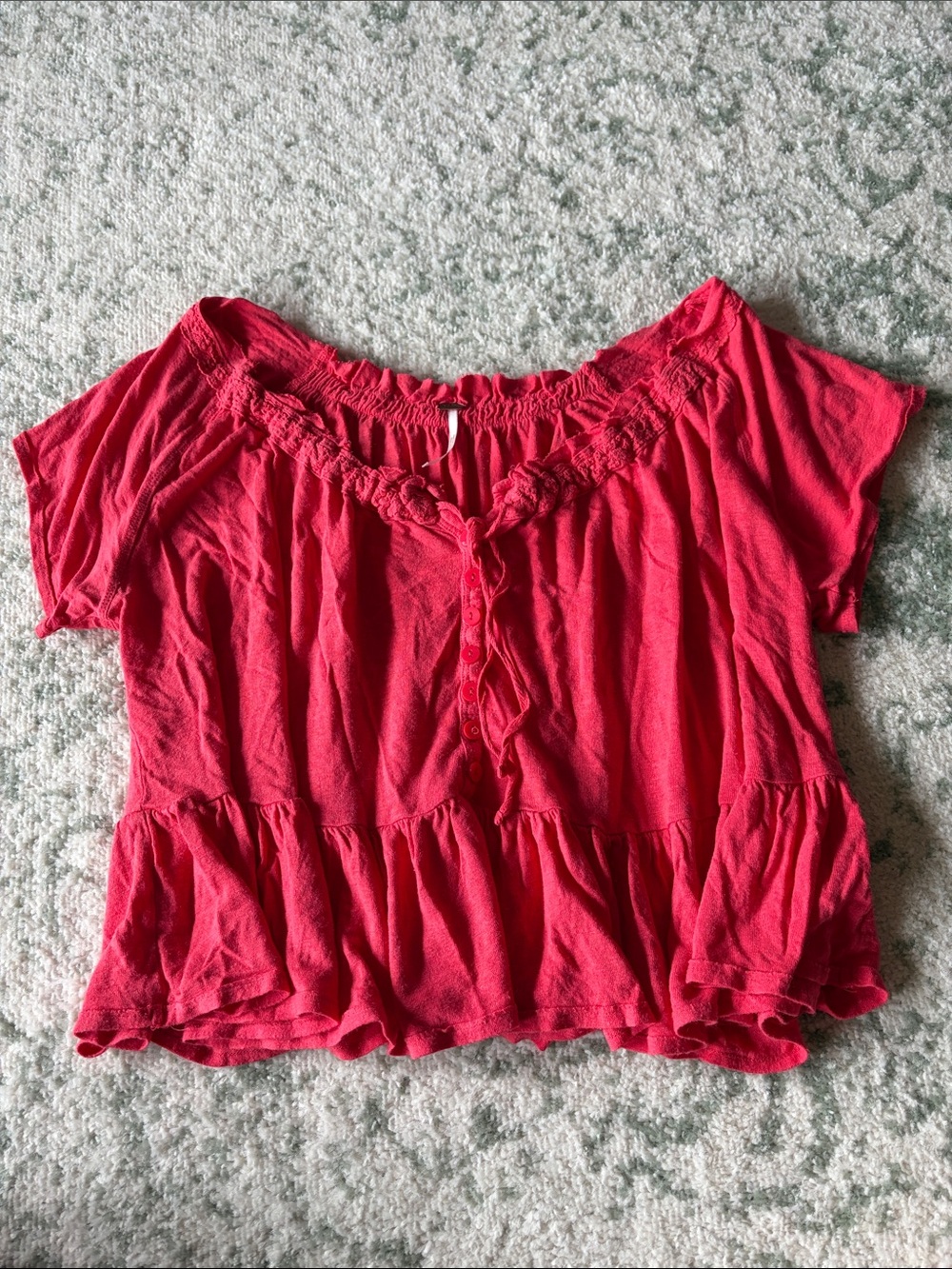 Free People Off-Shoulder Ruffle Hem Blouse - Red